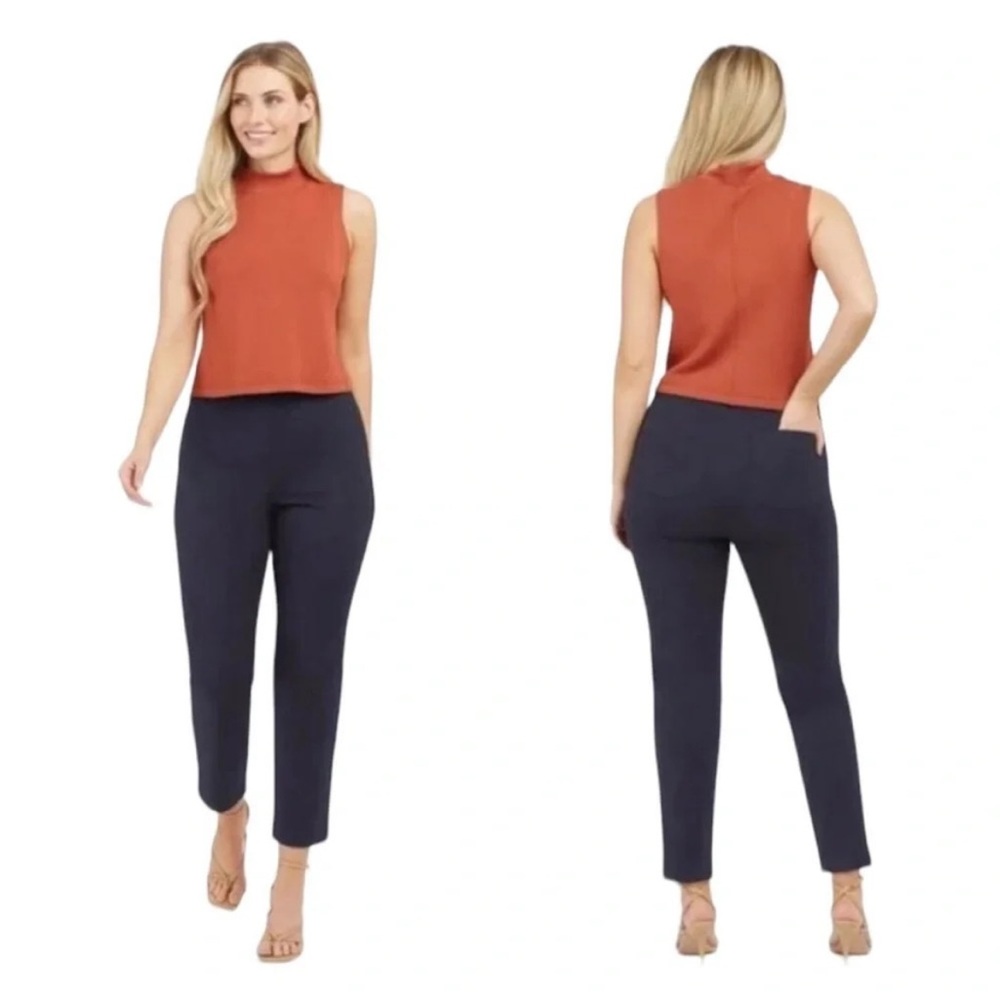 SPANX Polished Ankle Slim in Navy Pull-on Shaping Crop Pants